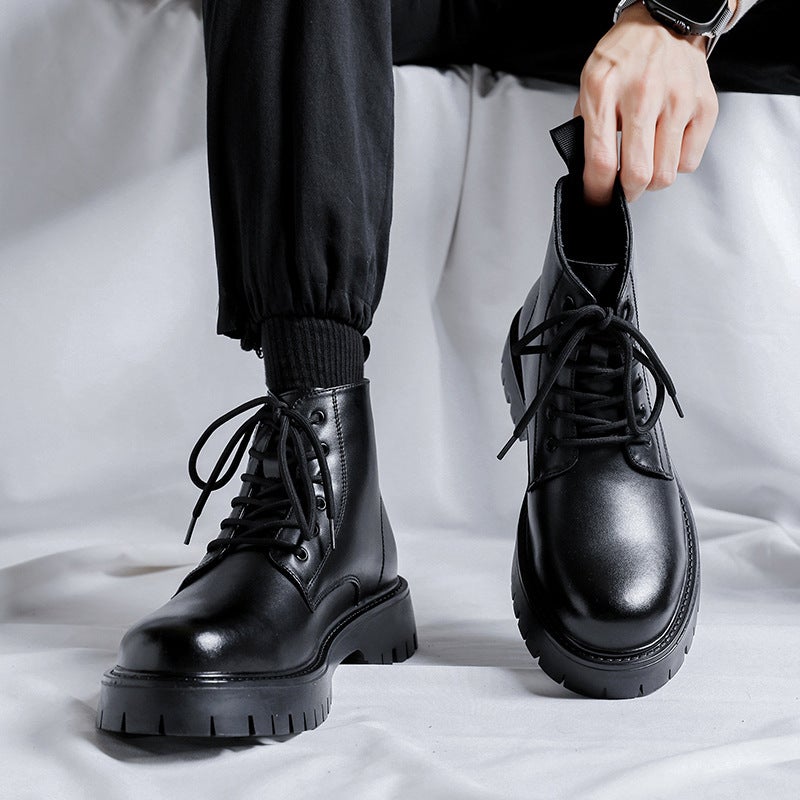 Boots Men'S British Style High-Top Boots Men'S Soft Leather New Mid-Top Heightening Workwear Chelsea Short Boots - Image 5
