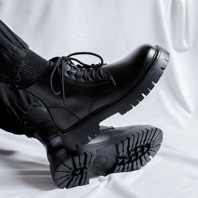 Boots Men'S British Style High-Top Boots Men'S Soft Leather New Mid-Top Heightening Workwear Chelsea Short Boots - Image 3