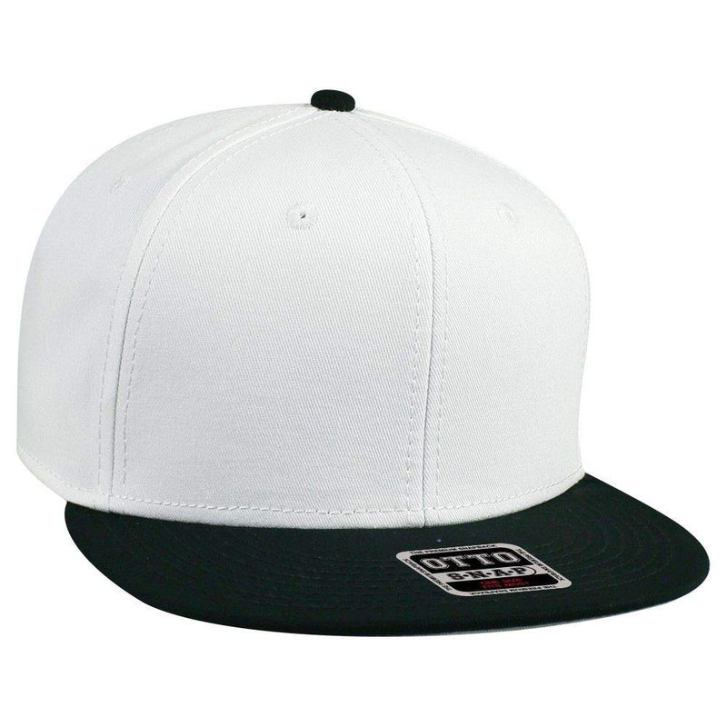 OTTO SNAP Cotton Twill Round Flat Visor 6 Panel Pro Style Snapback Hat - Blk/Wht/Wht - Image 1