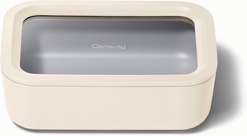 CARAWAY Glass Food Storage, 6.6 Cup Glass Container,Ceramic Coated Food Container,Easy to Store, Non Toxic, Non Stick Lunch Box Container with Glass Lids. Dishwasher, Oven,Square Shape,Cream - Image 1