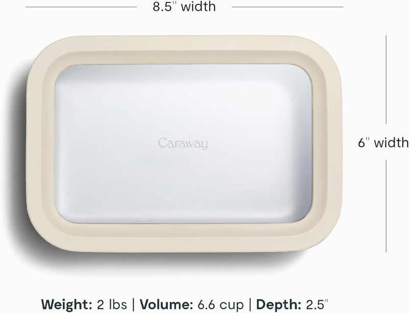 CARAWAY Glass Food Storage, 6.6 Cup Glass Container,Ceramic Coated Food Container,Easy to Store, Non Toxic, Non Stick Lunch Box Container with Glass Lids. Dishwasher, Oven,Square Shape,Cream - Image 3
