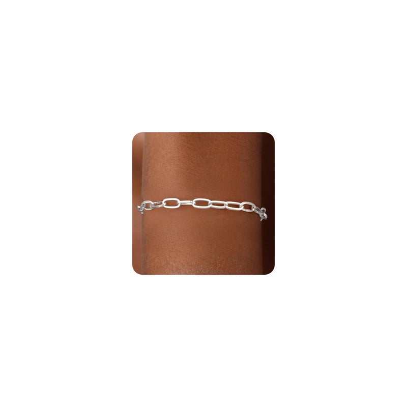 Treasure Bender S925 Sterling Silver Paperclip Chain Bracelets for Women - Sterling Silver Paperclip Chain Bracelet Handmade Jewelry Gold Bracelets for Women 7" - Image 1