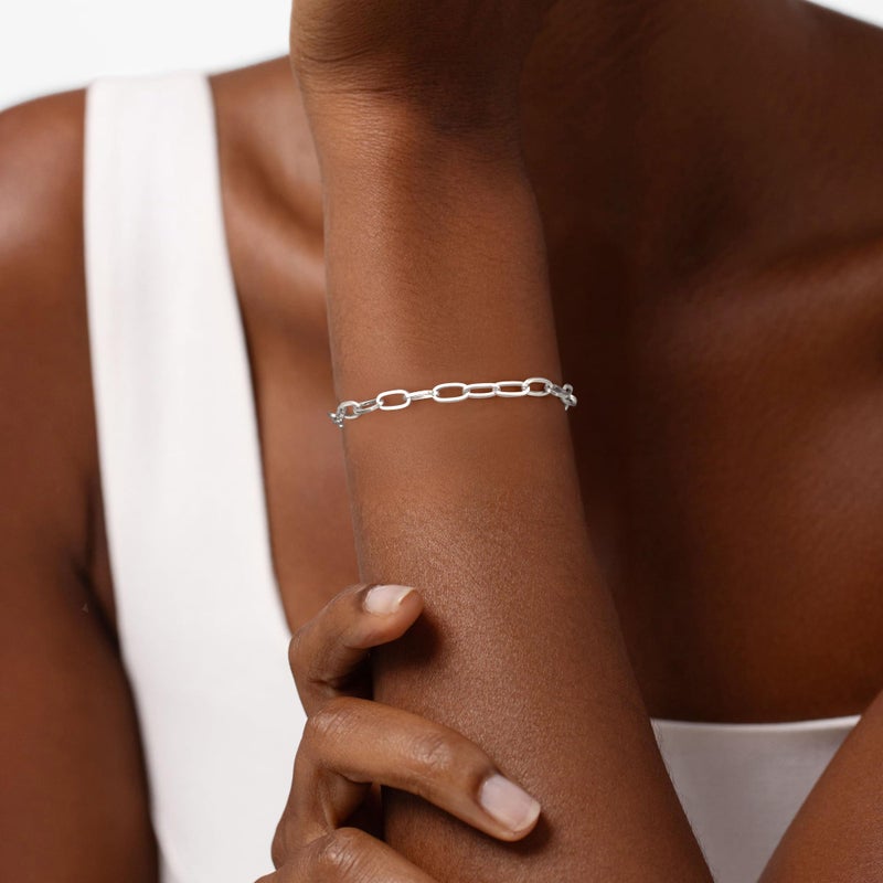 Treasure Bender S925 Sterling Silver Paperclip Chain Bracelets for Women - Sterling Silver Paperclip Chain Bracelet Handmade Jewelry Gold Bracelets for Women 7" - Image 3