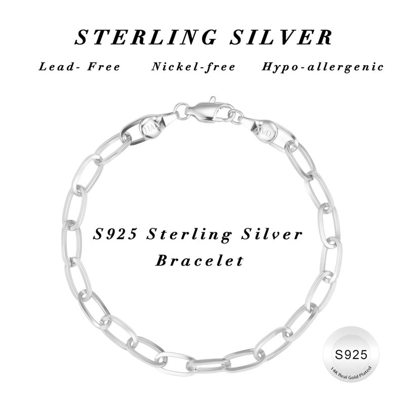 Treasure Bender S925 Sterling Silver Paperclip Chain Bracelets for Women - Sterling Silver Paperclip Chain Bracelet Handmade Jewelry Gold Bracelets for Women 7" - Image 4