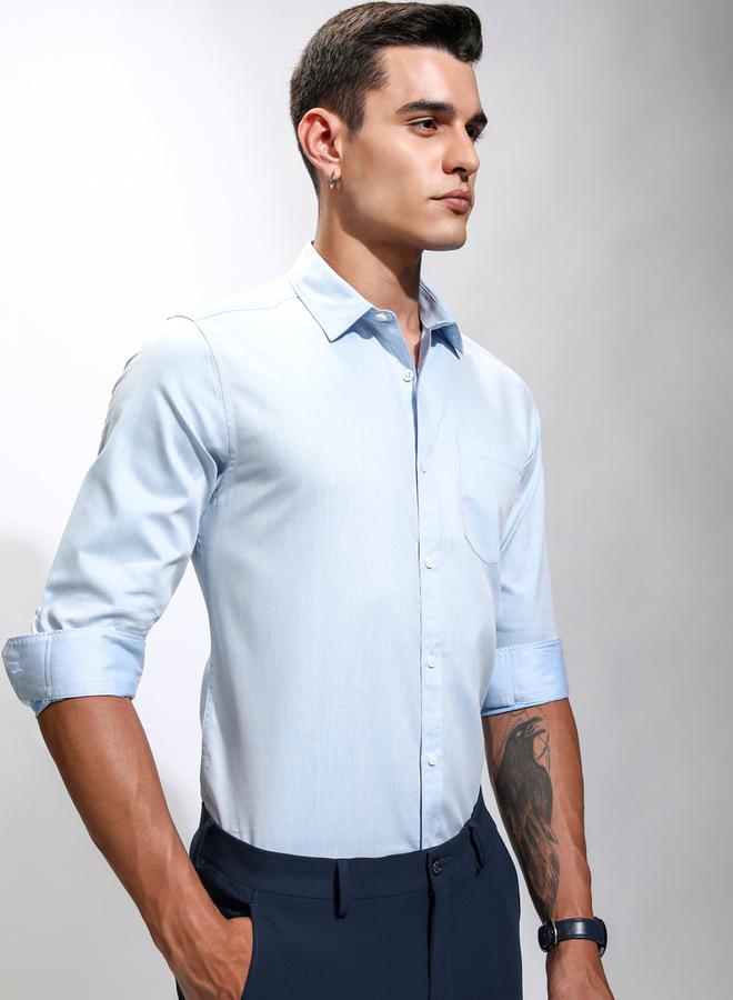 HIGHLANDER Solid Cotton Slim Fit Shirt with Pocket - Image 5