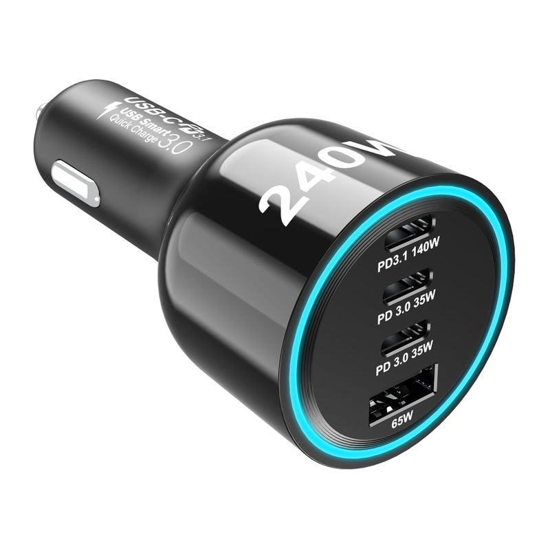 URVNS 240W USB C Car Charger, Super Fast Charging 4-Ports PD3.1 140W/PD3.0 100W PPS 45W QC65W Type-C Car Adapter for MacBook Pro Laptop iPhone 16 15 Max iPad Samsung Galaxy S24/23 Pixel etc - Image 1