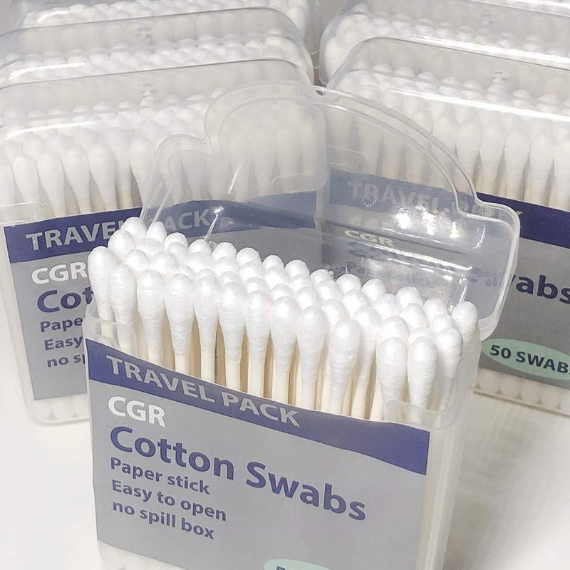 CGR 400pcs CGR Organic Cotton Swabs, 100% Cotton Double-Tipped, White Paper Sticks(compostable), Travel Pack(8 Pack of 50 Swabs Total) - Image 4