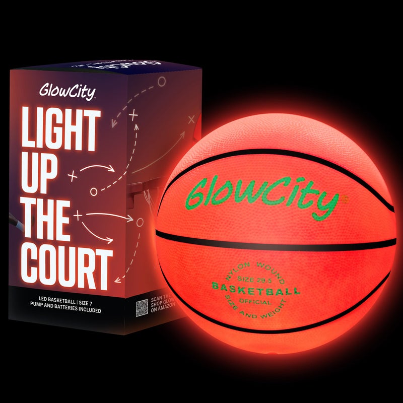 GlowCity كرة سلة تتوهج في الظلام من جلو سيتي للمراهقين - كرة سلة حمراء متوهجة، لعبة LED مضيئة لألعاب الكرة الليلية - أدوات رياضية وأجهزة للأطفال من عمر 8 سنوات وما فوق. هدية رائعة للأولاد والبنات - Image 1