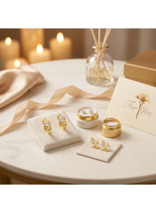 MTZ 3 Pairs Cubic Zirconia Stud Earrings Set for Women, Hypoallergenic Gold Plated Crystal Earrings, Dainty CZ Diamond Studs in Various Sizes, Sensitive Ear Friendly Jewelry Gift Box - Image 2