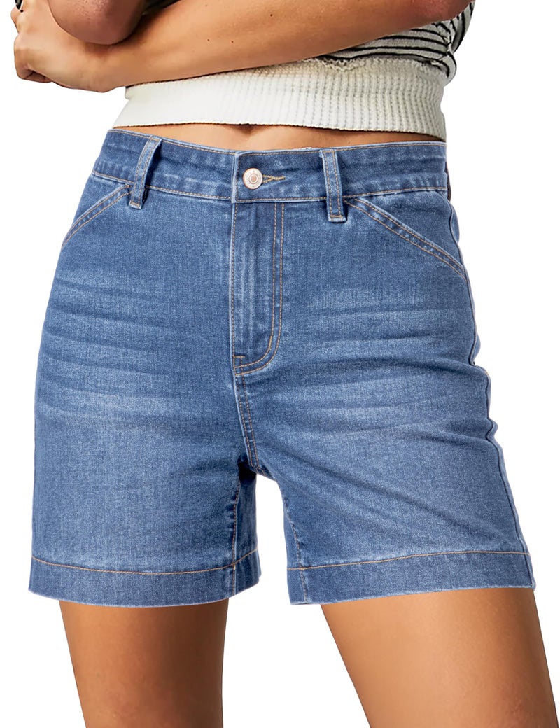luvamia Jean Shorts for Women High Waisted Trendy Womens Stretchy Shorts Summer Shorts for Women 2026 Seaside Blue Size Large Size 12 14 - Image 1