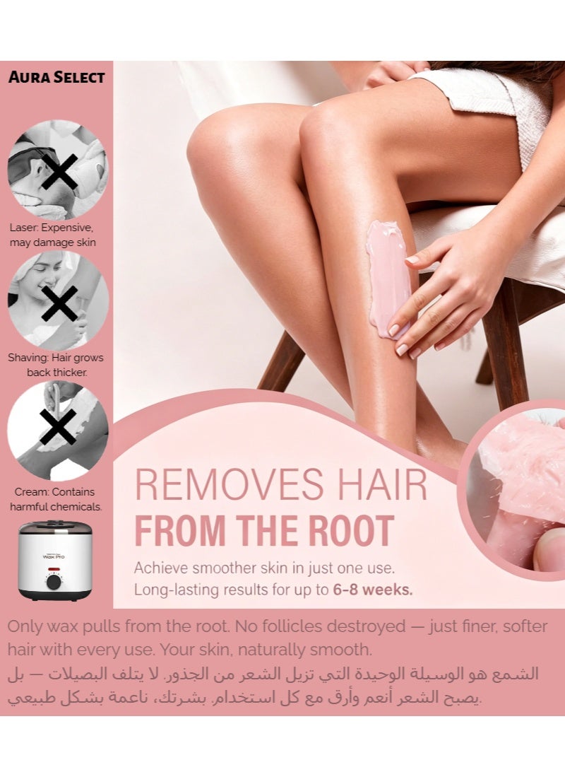 Aura Select 400ml  epilators Constant Temperature Wax Warmer – PTC Fast Heating Hair Removal Waxing Kit with Original Aluminum Pot + Spare Silicone Pot & Silicone Spatula, 2×100g Wax Beans (White) - Image 3