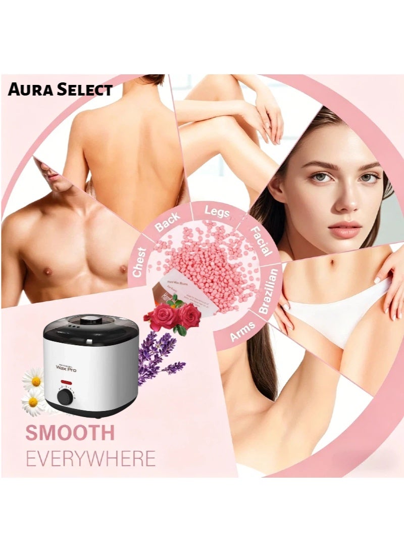 Aura Select 400ml  epilators Constant Temperature Wax Warmer – PTC Fast Heating Hair Removal Waxing Kit with Original Aluminum Pot + Spare Silicone Pot & Silicone Spatula, 2×100g Wax Beans (White) - Image 4