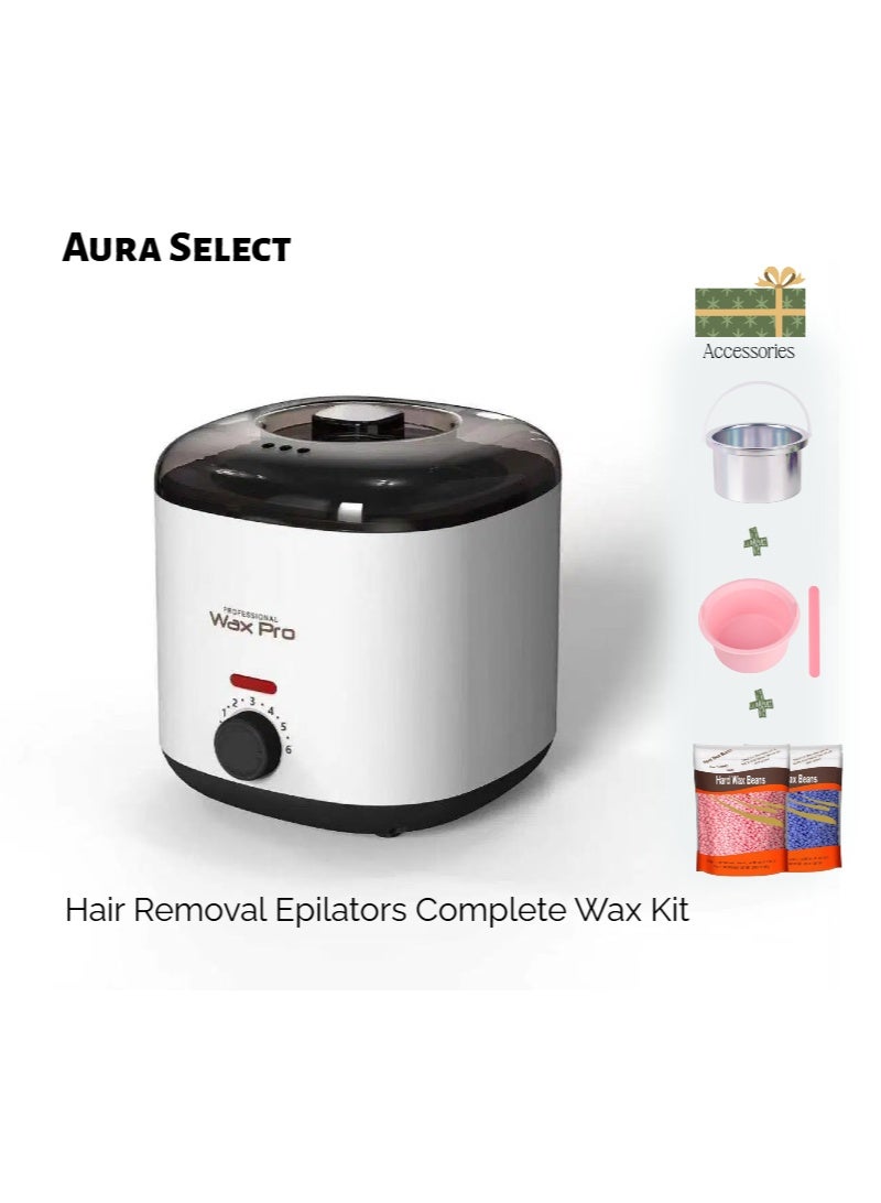 Aura Select 400ml  epilators Constant Temperature Wax Warmer – PTC Fast Heating Hair Removal Waxing Kit with Original Aluminum Pot + Spare Silicone Pot & Silicone Spatula, 2×100g Wax Beans (White) - Image 1