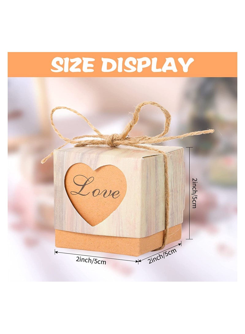SYOSI Valentines Love Candy Boxes, 50Pcs Wedding Favor Boxes Party Favor, with Tags & Burlap Twine, for Wedding Travel Party Decoration, European Retro Wood Grain Love Heart-shaped Hollow Candy Box - Image 3
