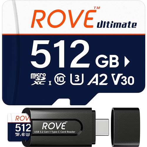 ROVE Ultimate Micro SD Card microSDXC 512GB Memory Card with USB 32 Type C Card Reader 170MBs C10 U3 V30 4K A2 for Dash Cam Android Smart Phones Tablets Games - Image 1