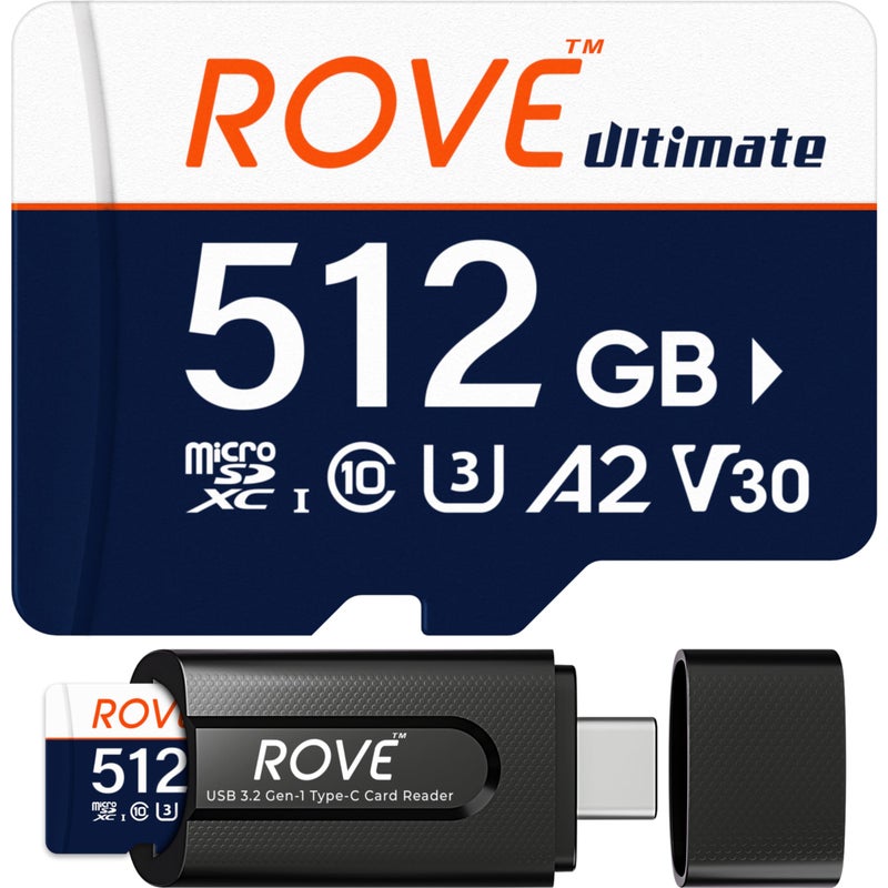 ROVE Ultimate Micro SD Card microSDXC 512GB Memory Card with USB 32 Type C Card Reader 170MBs C10 U3 V30 4K A2 for Dash Cam Android Smart Phones Tablets Games - Image 2