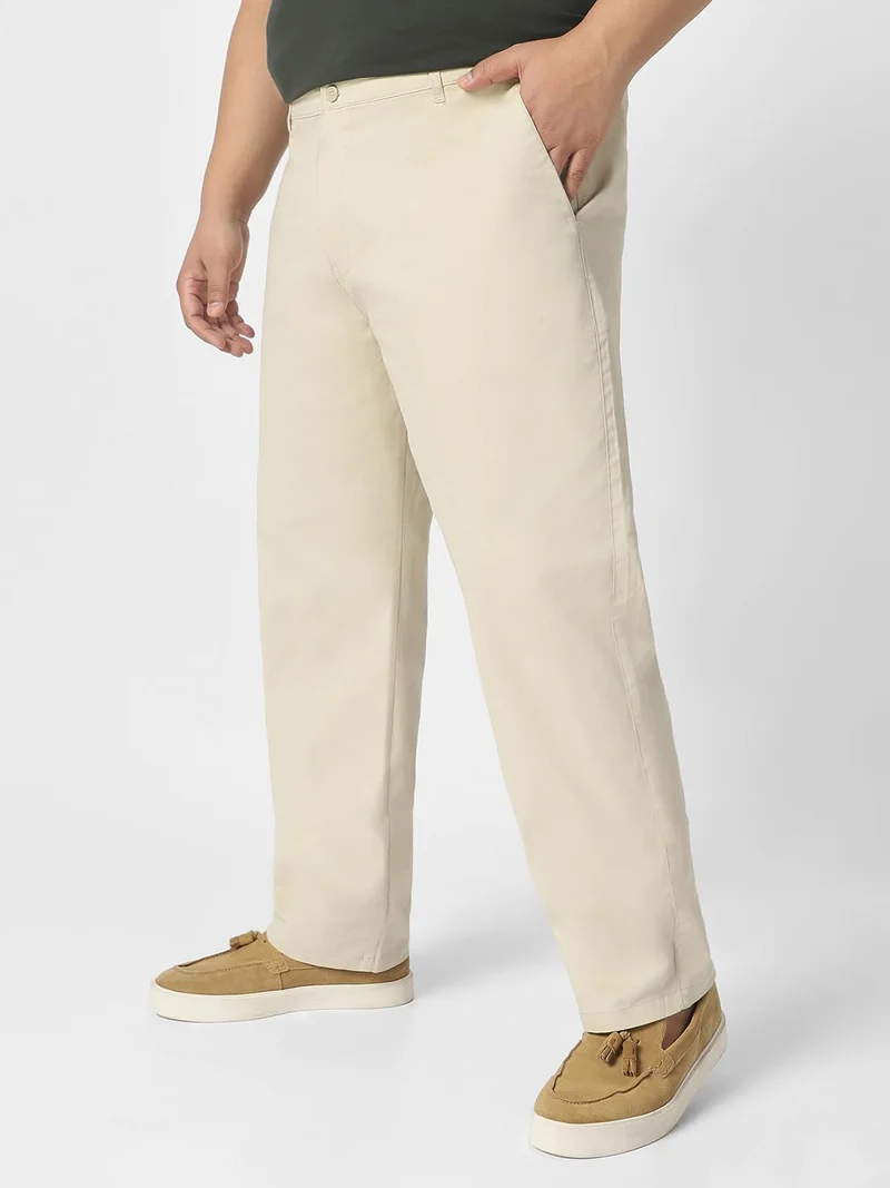 Urbano Fashion Urbano Plus Men's Cream Cotton Regular Fit Casual Chinos Trousers Stretch