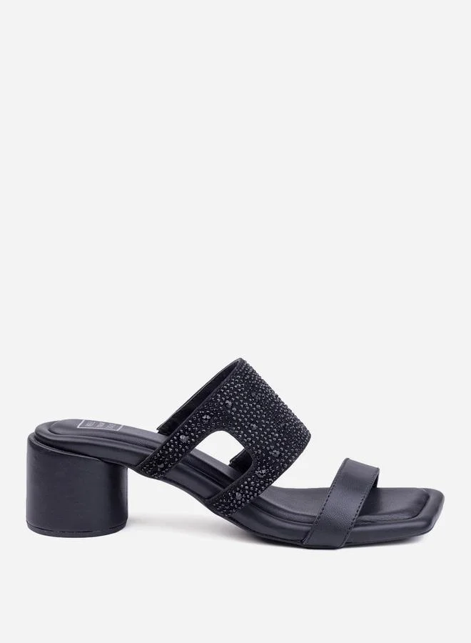Take Two Rhinestone Embellished Leather Block Heel Sandals By Heel Your Sole
