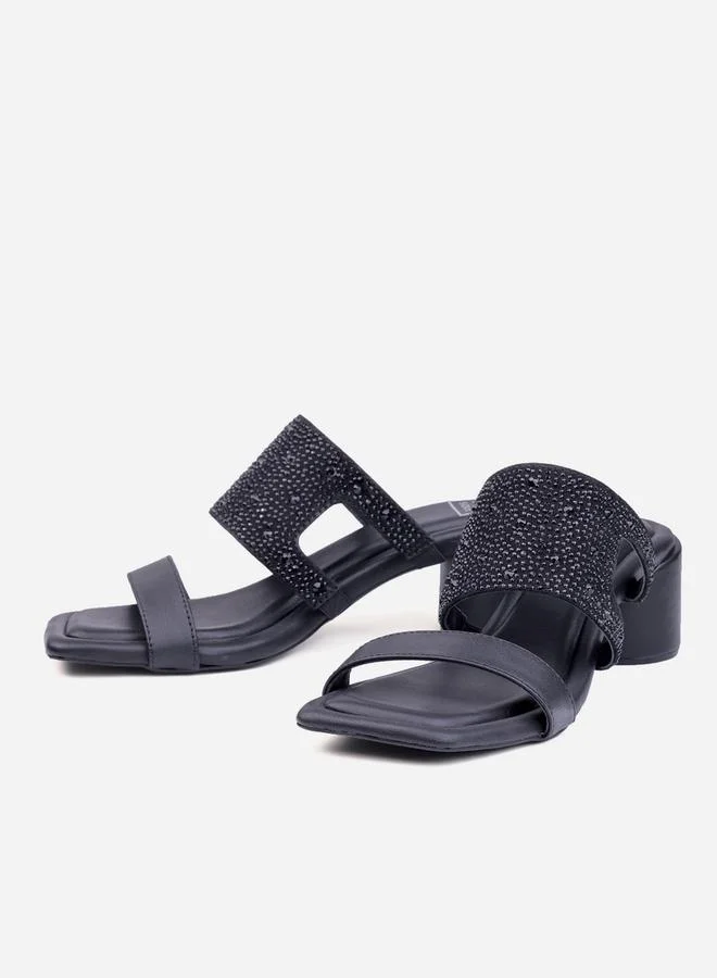 Take Two Rhinestone Embellished Leather Block Heel Sandals By Heel Your Sole