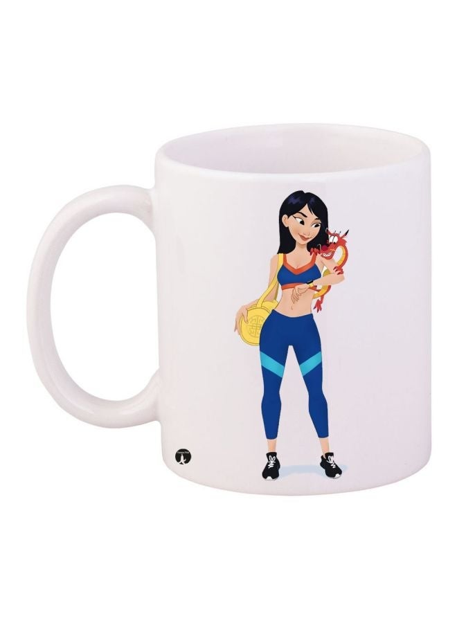 RYN Girl Printed Coffee Mug White/Blue/Beige 11ounce