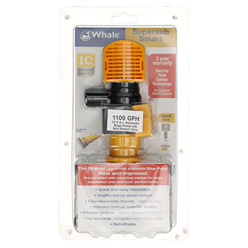 Whale SS1212 Supersub Smart 1100 Electric Bilge Pump - for Fresh or Salt Water Use, 12V DC, 5 Amps, Open Flow Rate of 1050 GPH @ 27.2V DC, 16 AWG Wire, 1-Inch and 1 1/8-Inch Hose Connections - Image 5
