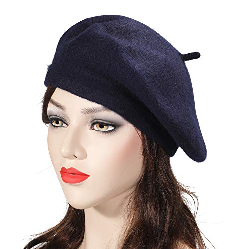 ZLYC Wool Beret Hat Classic Solid Color French Beret for Women (Navy Blue) - Image 2