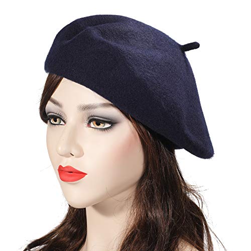 ZLYC Wool Beret Hat Classic Solid Color French Beret for Women (Navy Blue) - Image 3