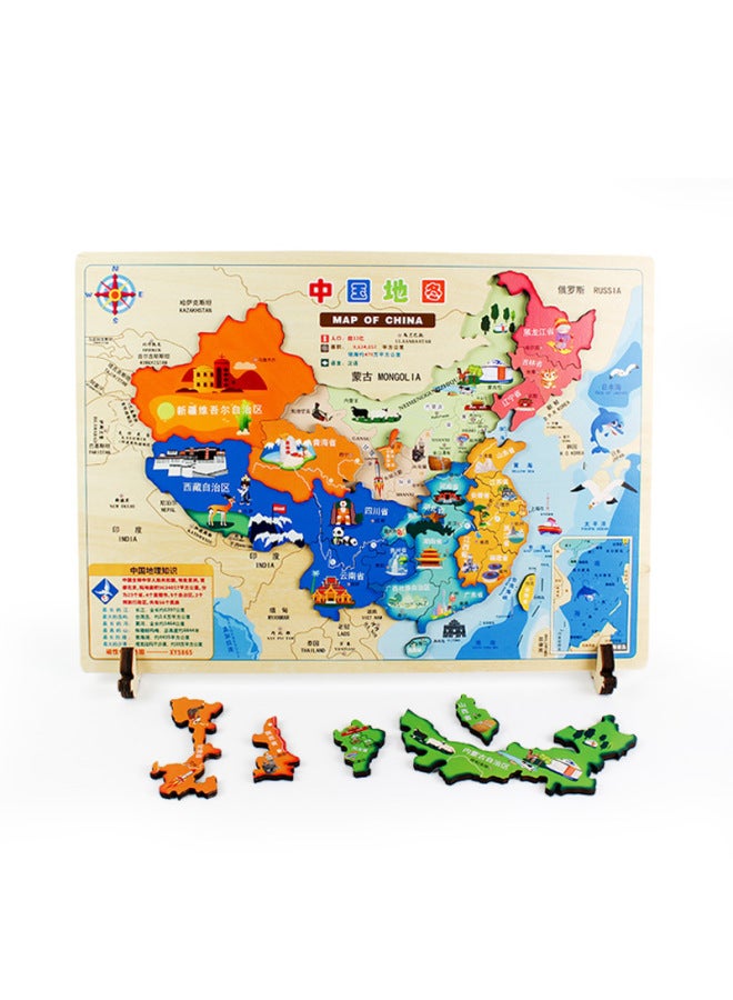Young Children's Wooden Magnetic Large Chinese Map Puzzle Puzzle For Primary School Students Early Education Geographical Cognition Puzzle Toy-Color:(color Box) Children's Edition World Map - Image 5