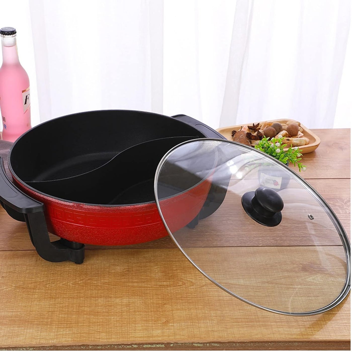 Olpad 6L Hot Pot Twin Cooking Pot Yin Yang Hotpot Multifunctional Pan Electric Induction Soup Pots Cooking Tool Kitchen Casserole NonStick Cooking Pot Japanese