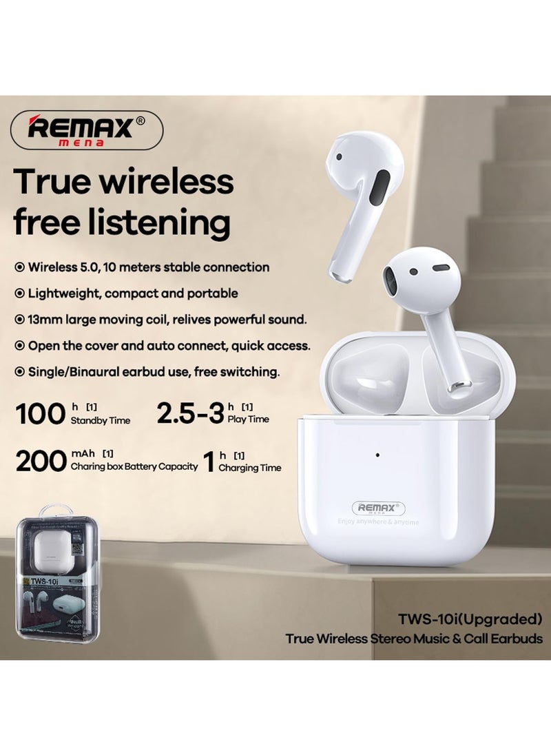 Remax Mena - True Wireless Stereo Music Call Earphone TWS-10i Enhanced Version, Bluetooth 5.0 True Wireless, Bluetooth Headset For iPhone 14,15 Pro/Max White - Image 1
