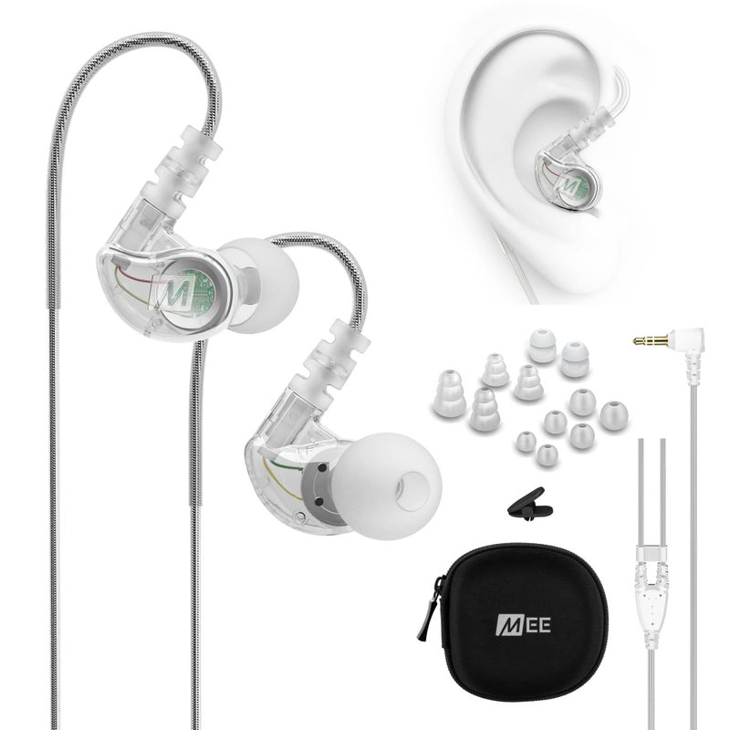 MEE Audio سماعات أذن مEE الصوتية M6 الرياضية السلكية، عزل الضوضاء داخل الأذن، سماعات مقاومة للعرق للجري/الصالة الرياضية/التمارين مع صوت جهير معزز ديناميكي، خطاف أذن من ذاكرة السلك، قابس جاك 3.5 مم (شفاف) - Image 1