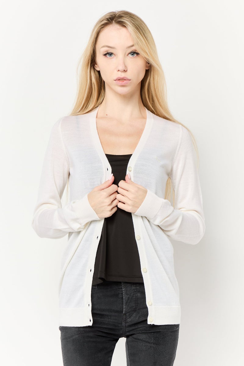 Harmont & Blaine كارديجان نسائي بأكمام طويلة وياقة مقسومة، أبيض فاتح - Image 1