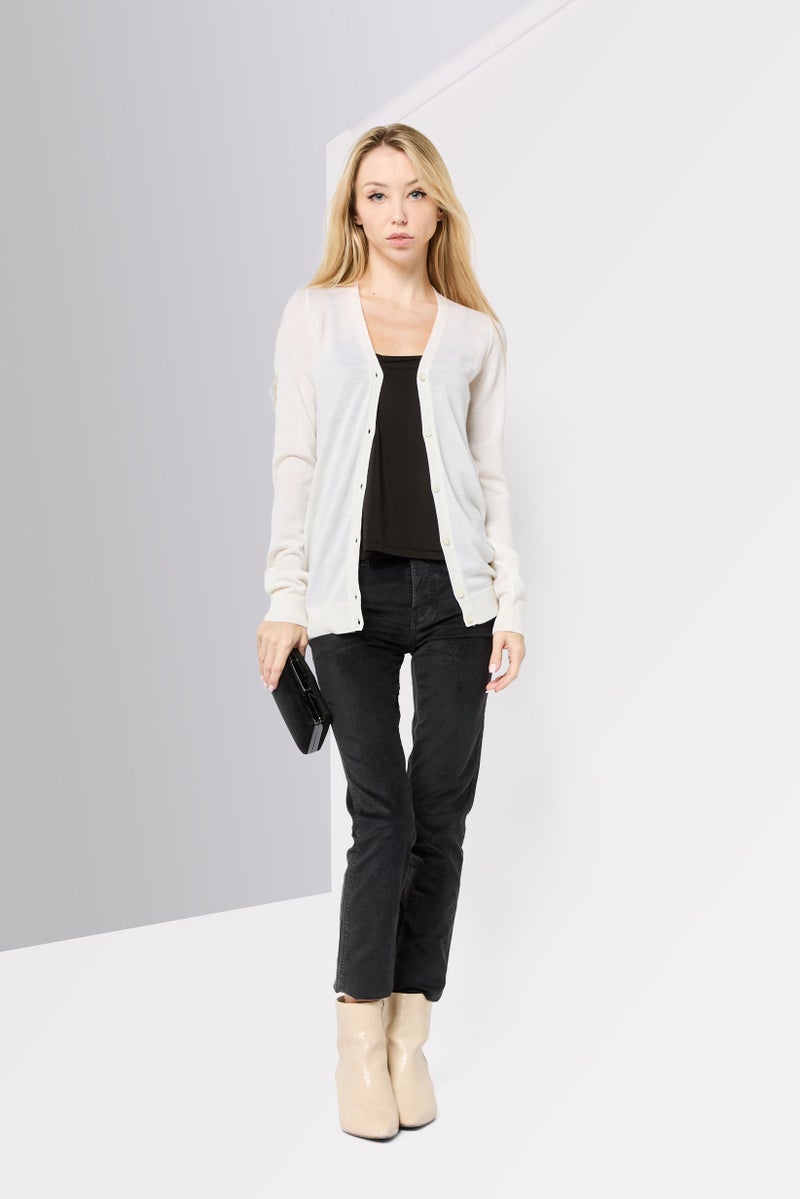 Harmont & Blaine كارديجان نسائي بأكمام طويلة وياقة مقسومة، أبيض فاتح - Image 2