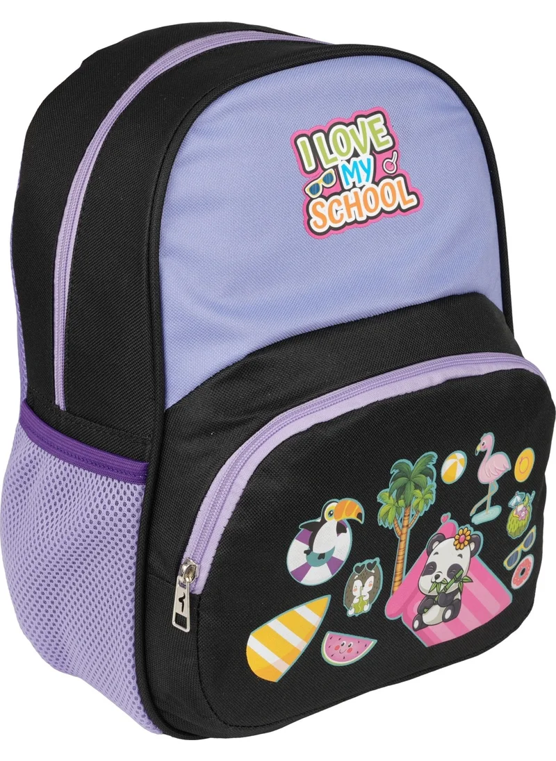 ريلاكسن 3030 Panda Patterned Black Purple Kindergarten Bag