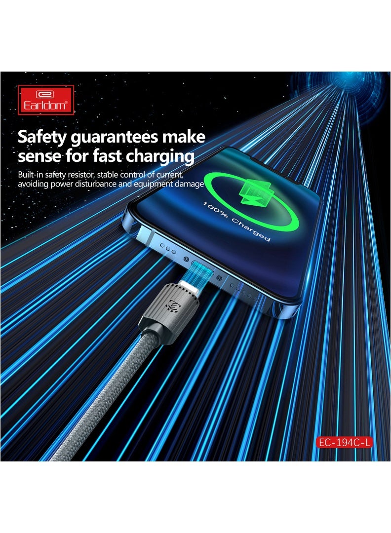 Earldom 3M USB-C to Lightning Fast Charging Cable – 30W (3A) Nylon Braided Power Cord for iPhone 16/16 Pro/16 Pro Max/16 Plus, 15/14/13 Series, iPad Mini 6/Pro, and All Lightning-Compatible Devices – Black - Image 3