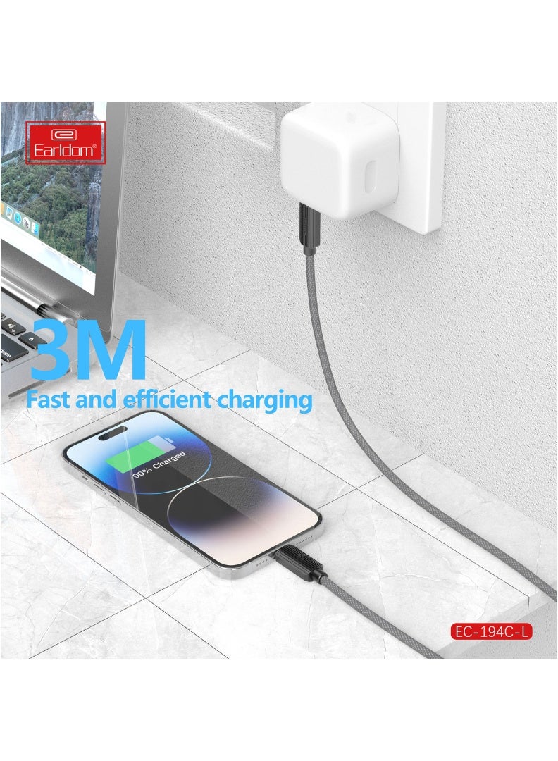 Earldom 3M USB-C to Lightning Fast Charging Cable – 30W (3A) Nylon Braided Power Cord for iPhone 16/16 Pro/16 Pro Max/16 Plus, 15/14/13 Series, iPad Mini 6/Pro, and All Lightning-Compatible Devices – Black - Image 4