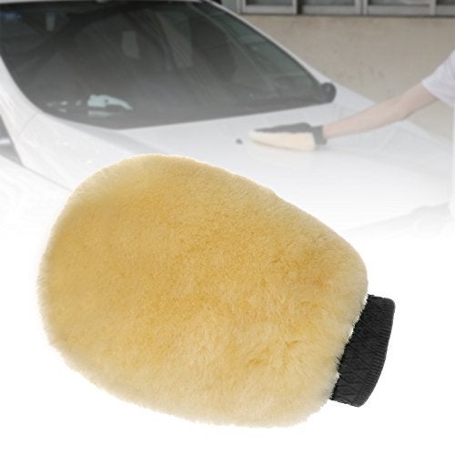 Micro Trader Lambswool Wash Mitt Single Side Lambs Wool Washing Mitt Gloves Car Cleaning Beige - Image 3