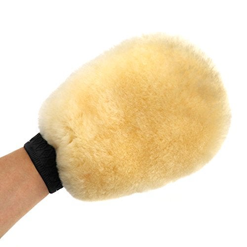 Micro Trader Lambswool Wash Mitt Single Side Lambs Wool Washing Mitt Gloves Car Cleaning Beige - Image 4