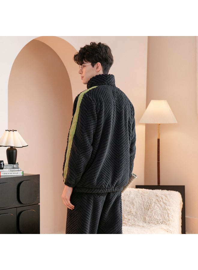 Fenton thickened Stand Collar Color-blocked Cardigan Homewear Men's Pajamas For Autumn/winter - Image 3