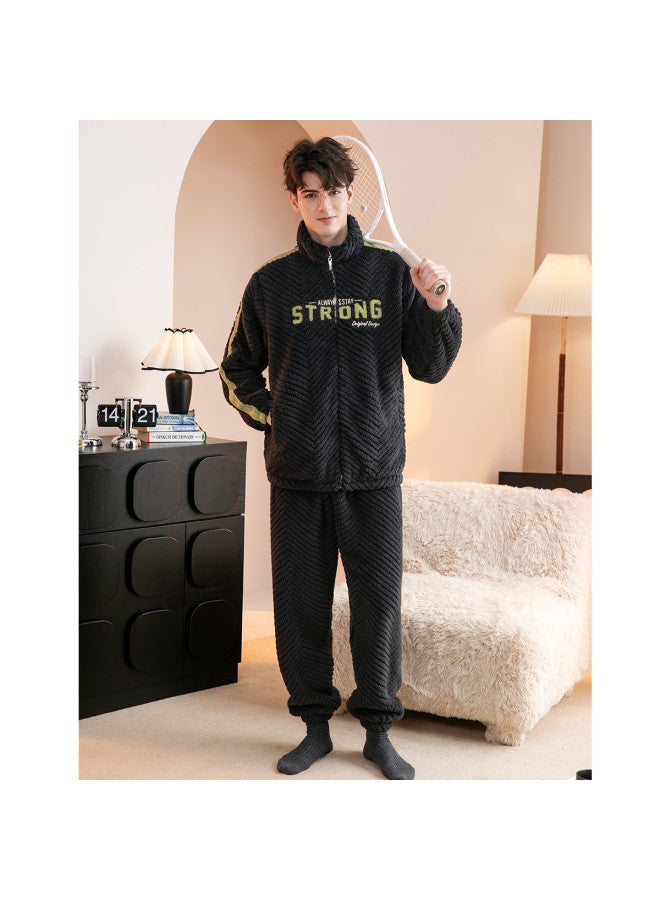 Fenton thickened Stand Collar Color-blocked Cardigan Homewear Men's Pajamas For Autumn/winter - Image 5
