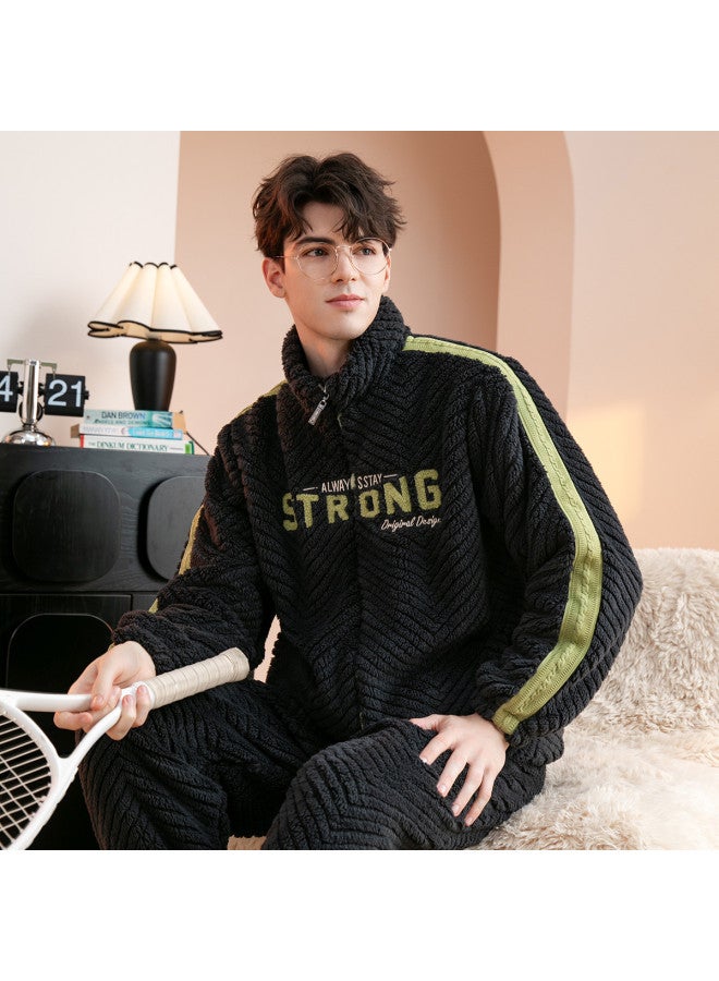 Fenton thickened Stand Collar Color-blocked Cardigan Homewear Men's Pajamas For Autumn/winter - Image 2