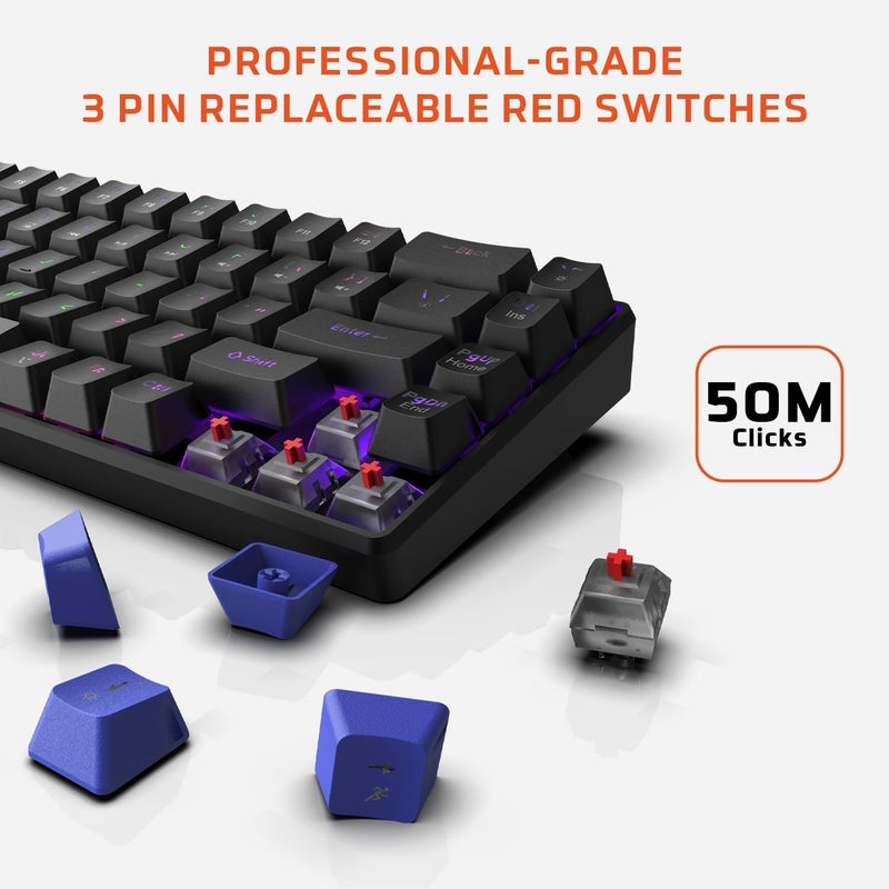 EvoFox Katana S Wired Mini Mechanical Keyboard | Silent Red Hot Swap Switches | 68 Key Compact Layout | Vivid Rainbow Backlight | 1000Hz Polling Rate - Image 2