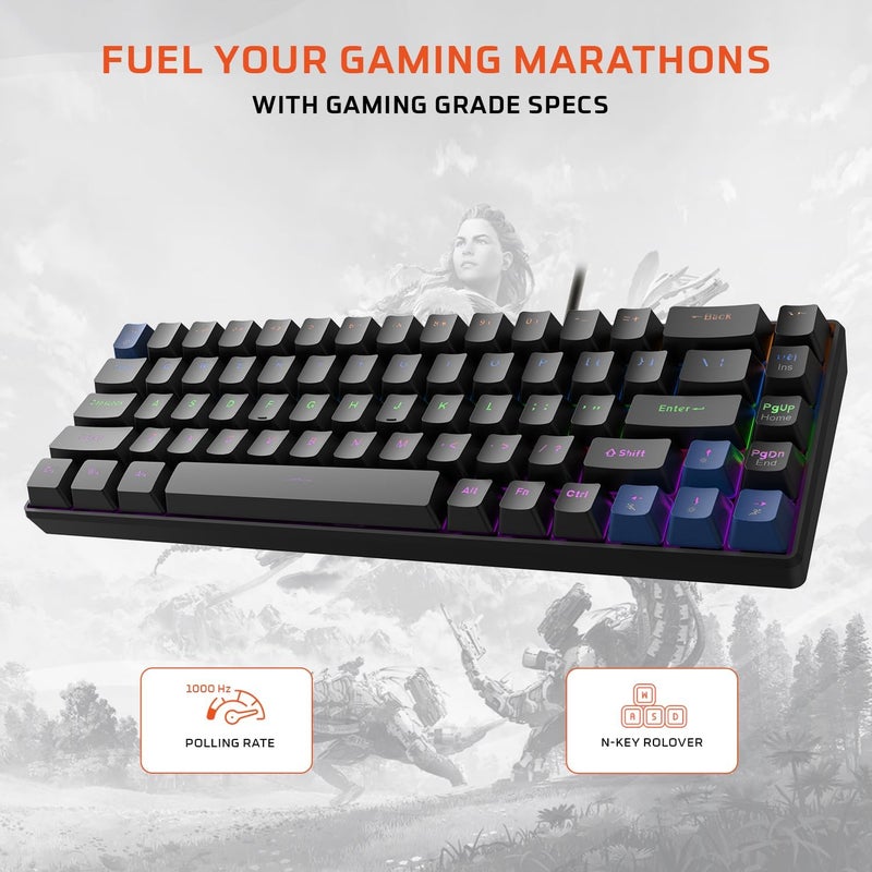 EvoFox Katana S Wired Mini Mechanical Keyboard | Silent Red Hot Swap Switches | 68 Key Compact Layout | Vivid Rainbow Backlight | 1000Hz Polling Rate - Image 3