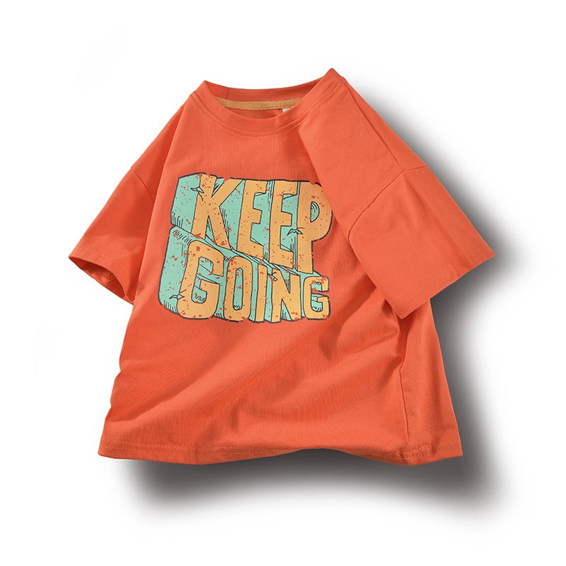 Children'S Clothing 2024 Boys' Short-Sleeved Cartoon Cotton Neutral Loose Casual Round Neck Middle And Big Children'S Cotton T - Image 2