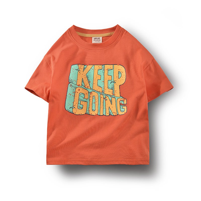 Children'S Clothing 2024 Boys' Short-Sleeved Cartoon Cotton Neutral Loose Casual Round Neck Middle And Big Children'S Cotton T - Image 1