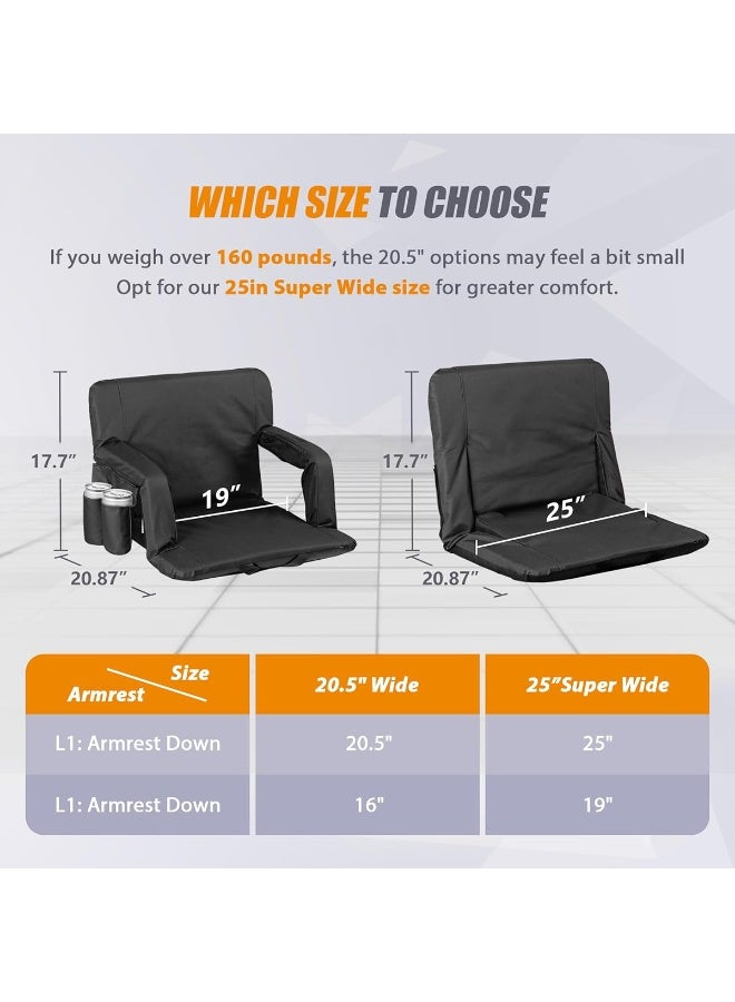 BlueFire Extra Wide 25" Portable Stadium Seat with Back Support – Padded Bleacher Chair, Waterproof & Reclining, Lightweight for Sports, Camping, Concerts, Picnics, Outdoor Events, with Cup Holder & Storage Pocket - Image 3