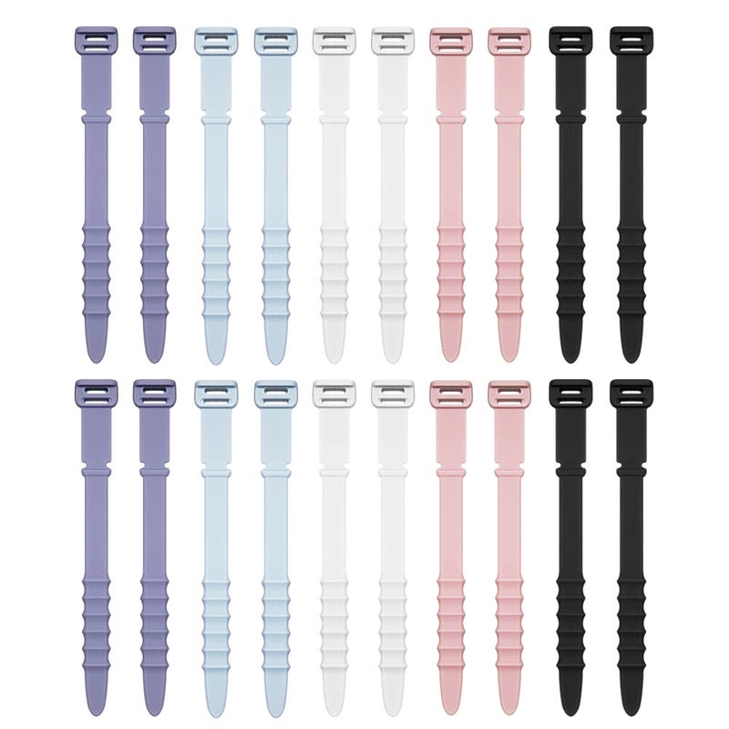 20 Pieces Of Silicone Cable Tie Organizer Wire Winder Earphone Data Cable Storage Cable Tie Strap Suit [Five-Color Fishbone] - Image 2