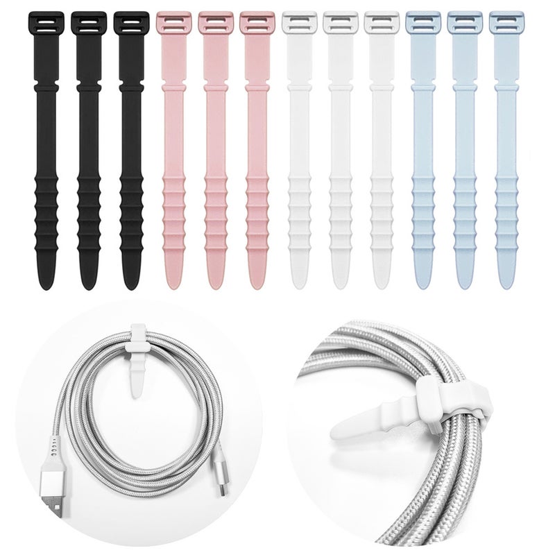 20 Pieces Of Silicone Cable Tie Organizer Wire Winder Earphone Data Cable Storage Cable Tie Strap Suit [Five-Color Fishbone] - Image 3