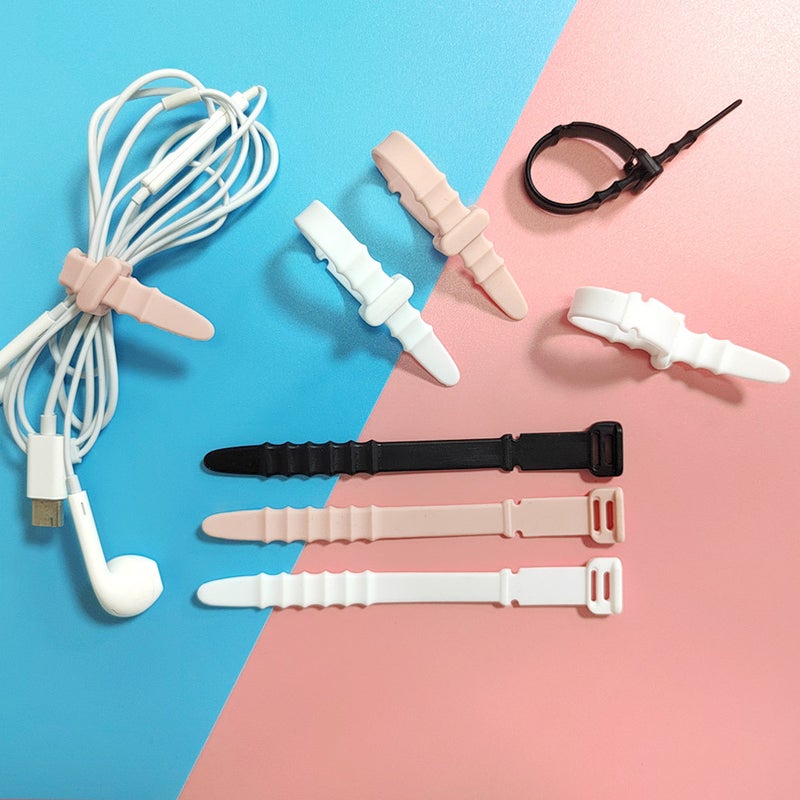 20 Pieces Of Silicone Cable Tie Organizer Wire Winder Earphone Data Cable Storage Cable Tie Strap Suit [Five-Color Fishbone] - Image 4
