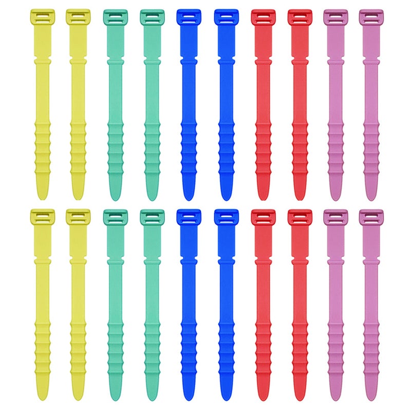 20 Pieces Of Silicone Cable Tie Organizer Wire Winder Earphone Data Cable Storage Cable Tie Strap Suit [Five-Color Fishbone] - Image 1